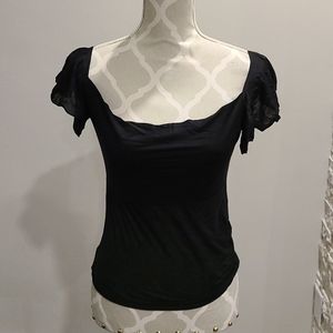 Diane VF semi Sheer Black short flowy sleeve top